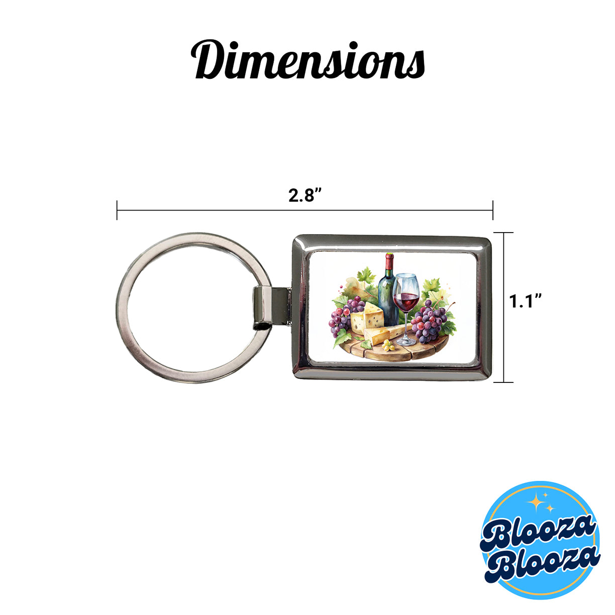 Wine Cheese Grapes on Board Watercolor Rectangle Metal Keychain