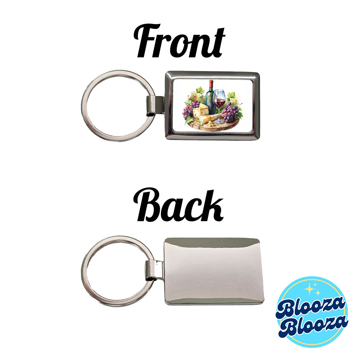 Wine Cheese Grapes on Board Watercolor Rectangle Metal Keychain