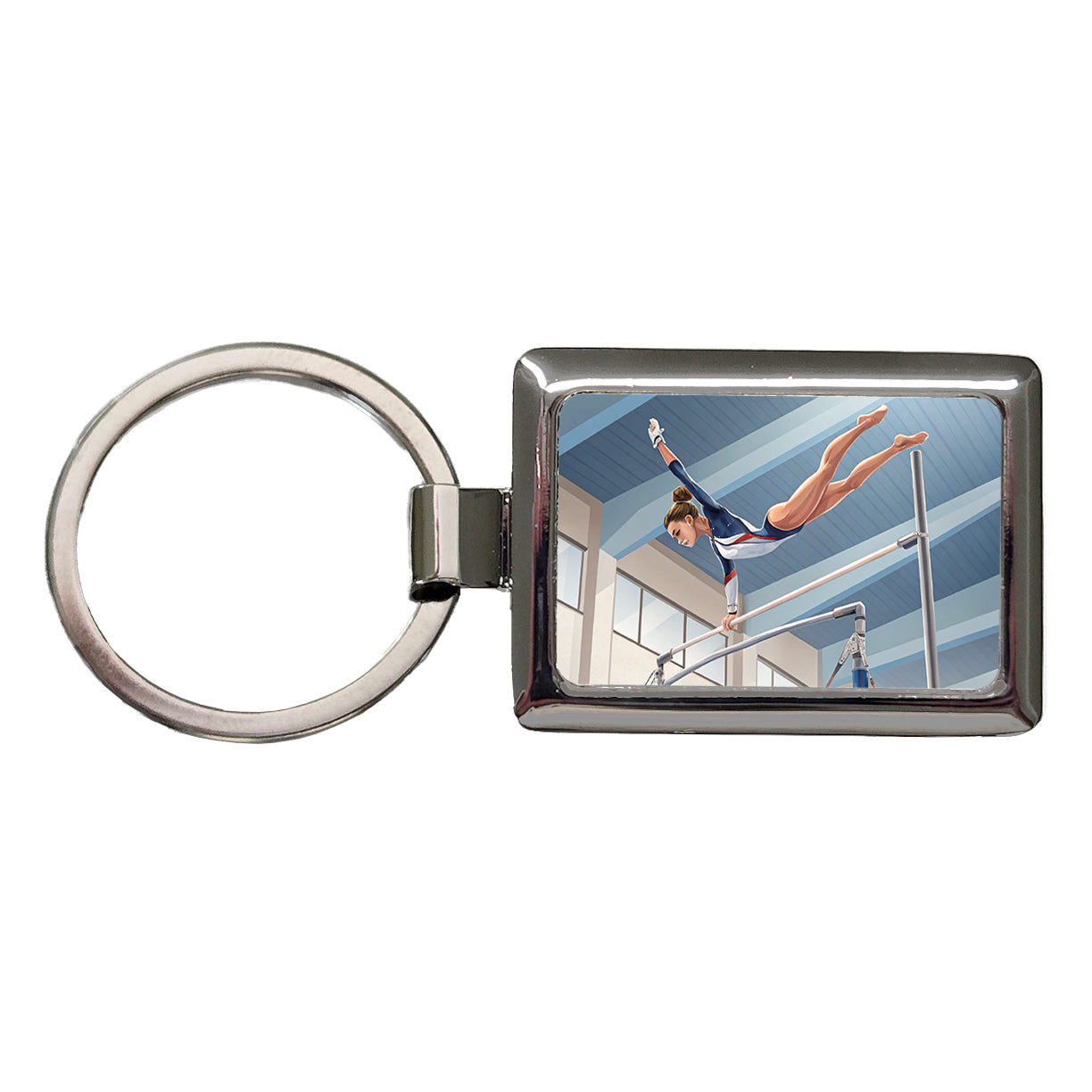 Women's Gymnastics Uneven Bars Rectangle Metal Keychain