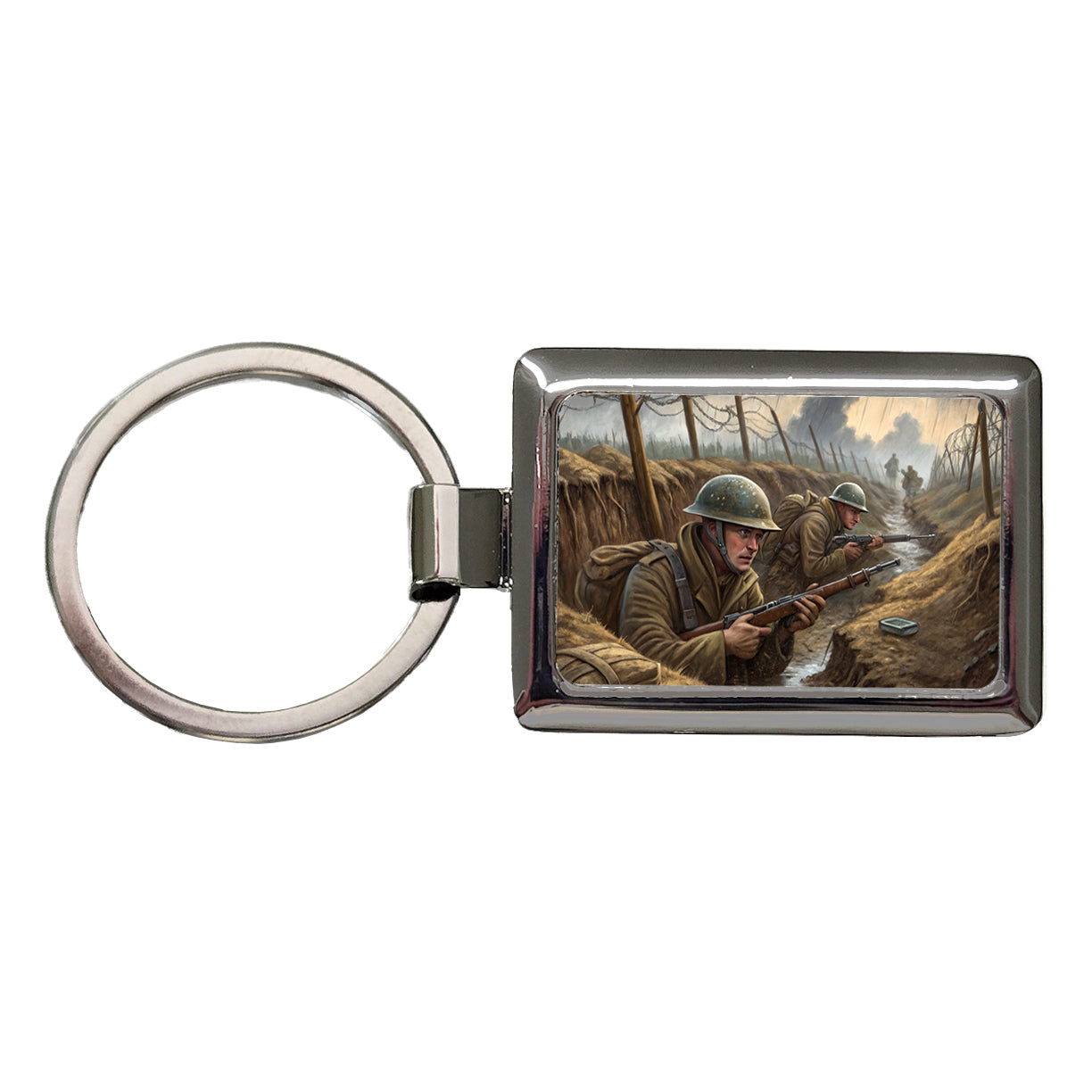 WWI Trench Warfare Allies Western Front Rectangle Metal Keychain