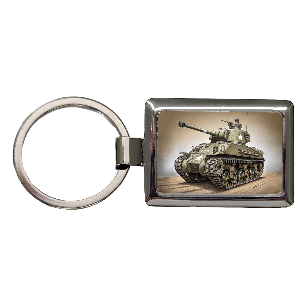 WWII M4 Sherman US Medium Tank Rectangle Metal Keychain