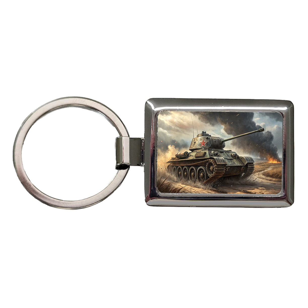 WWII T-34 Russian Medium Tank Rectangle Metal Keychain