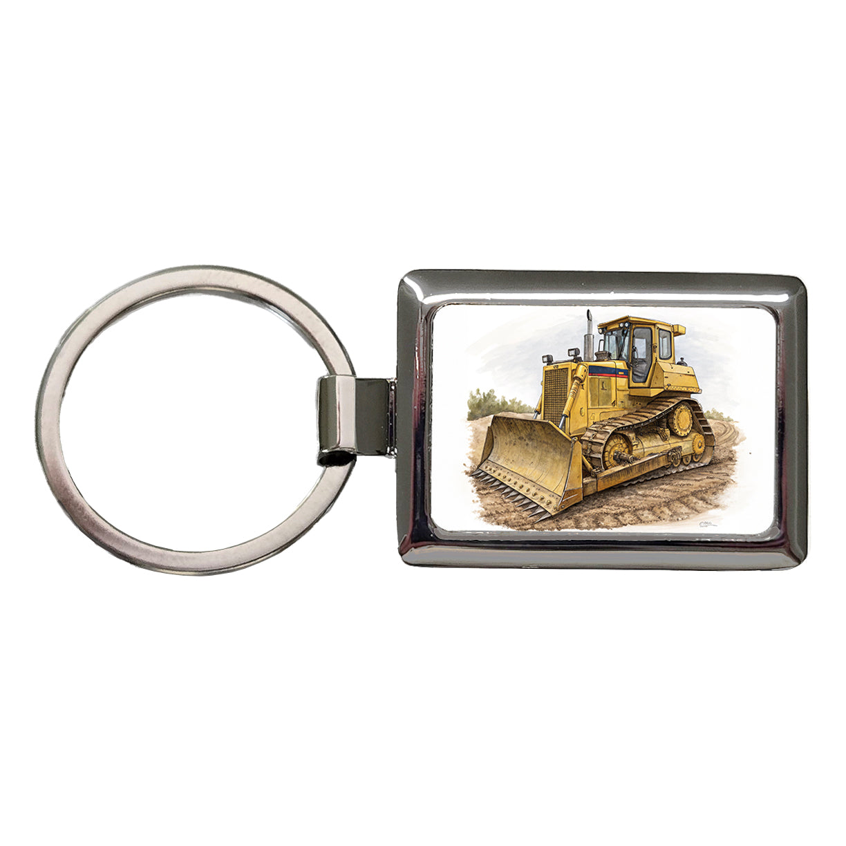Yellow Bulldozer Construction Equipment Rectangle Metal Keychain