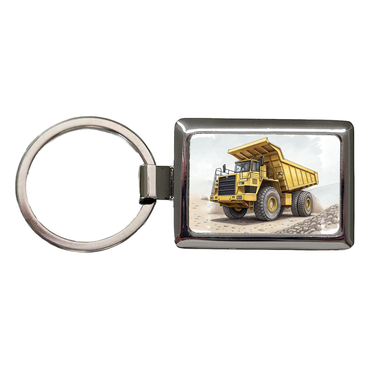 Yellow Dump Truck Construction Equipment Rectangle Metal Keychain