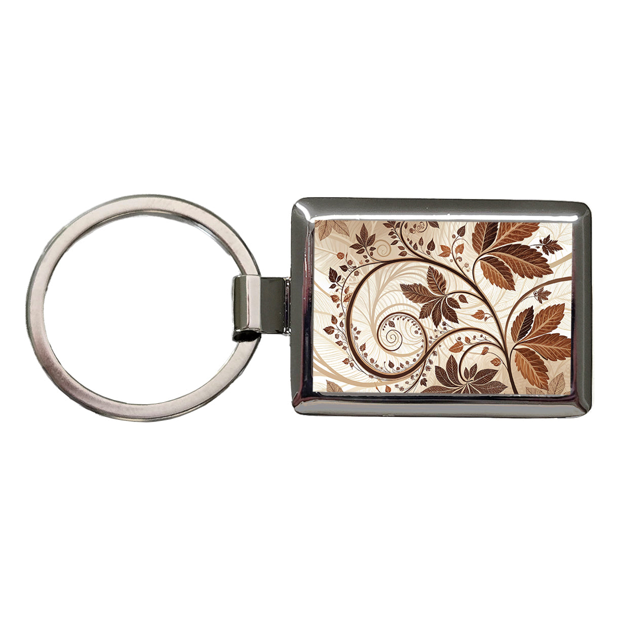 Abstract Brown Leaves Design Rectangle Metal Keychain