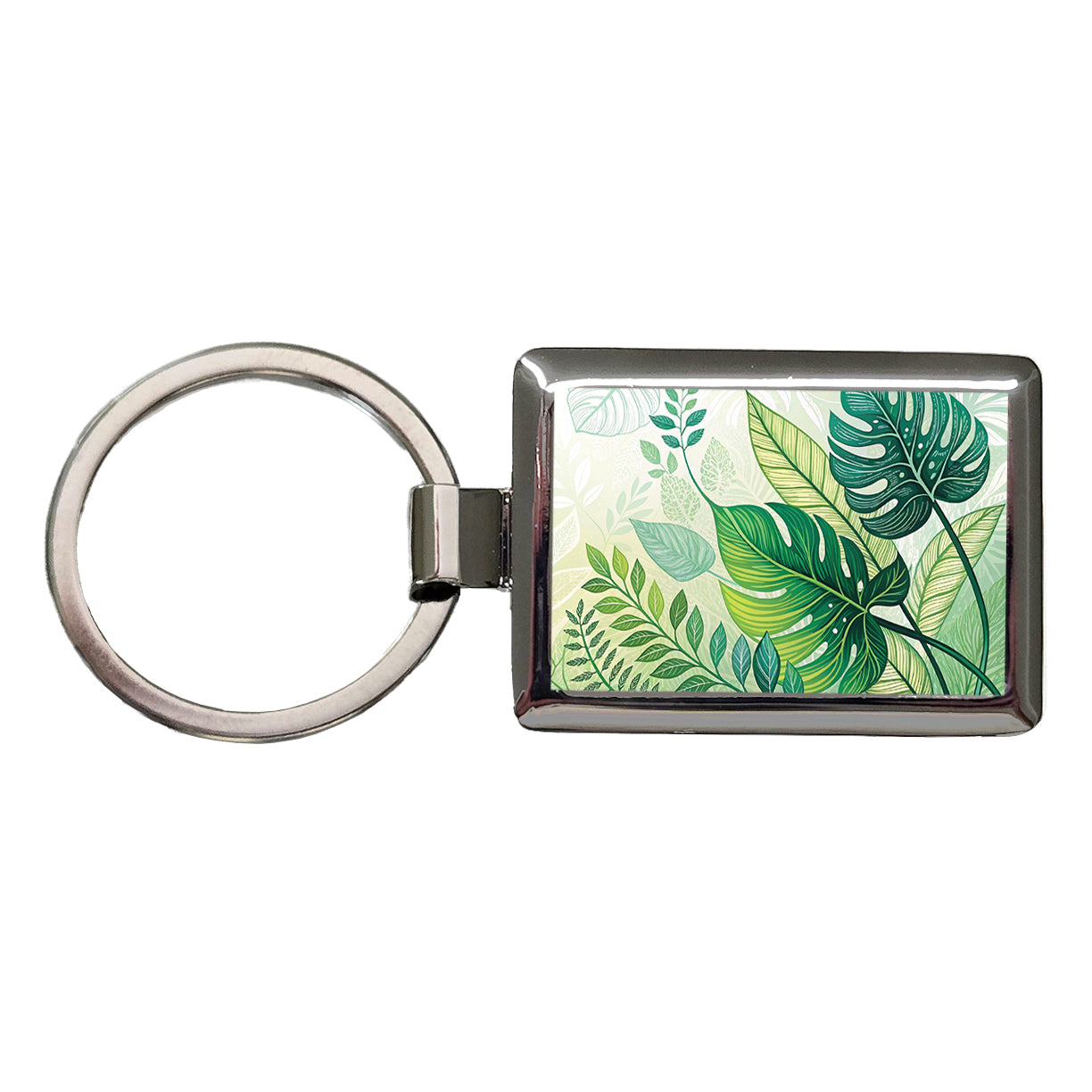 Abstract Green Leaves Design Rectangle Metal Keychain
