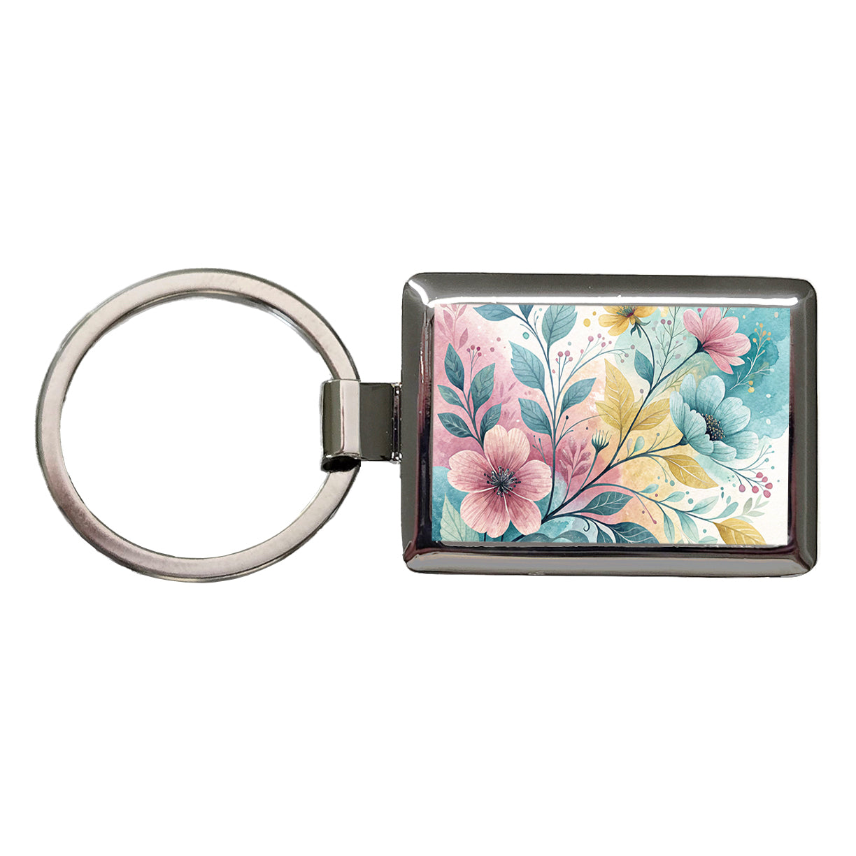 Abstract Pastel Flowers Leaves Design Rectangle Metal Keychain