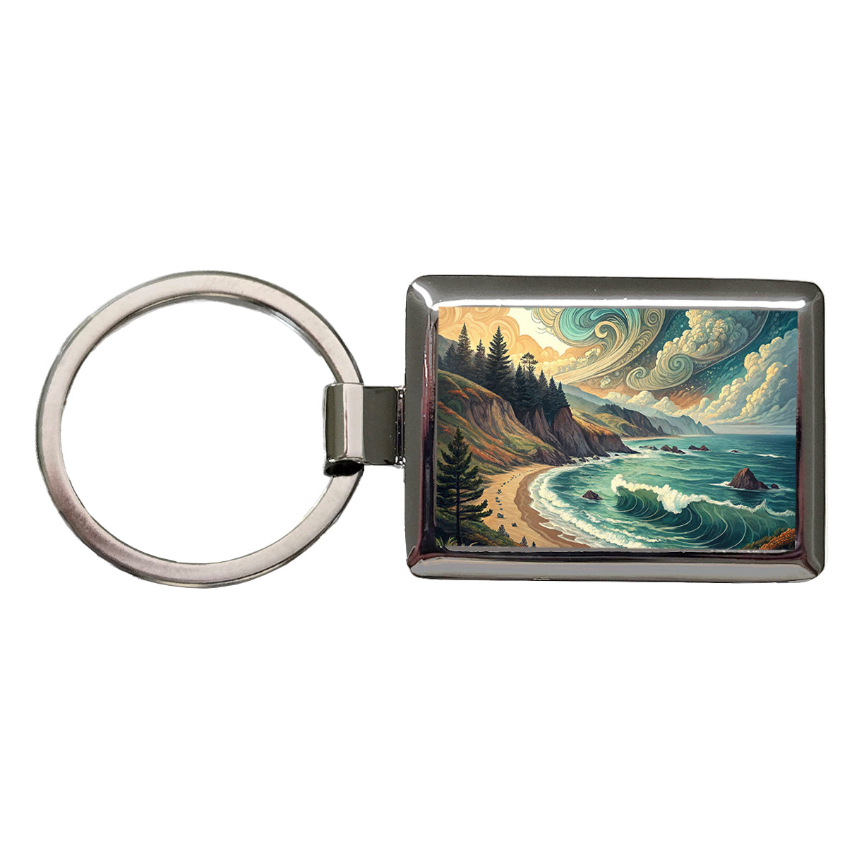 Abstract Shore Ocean Waves Landscape Rectangle Metal Keychain