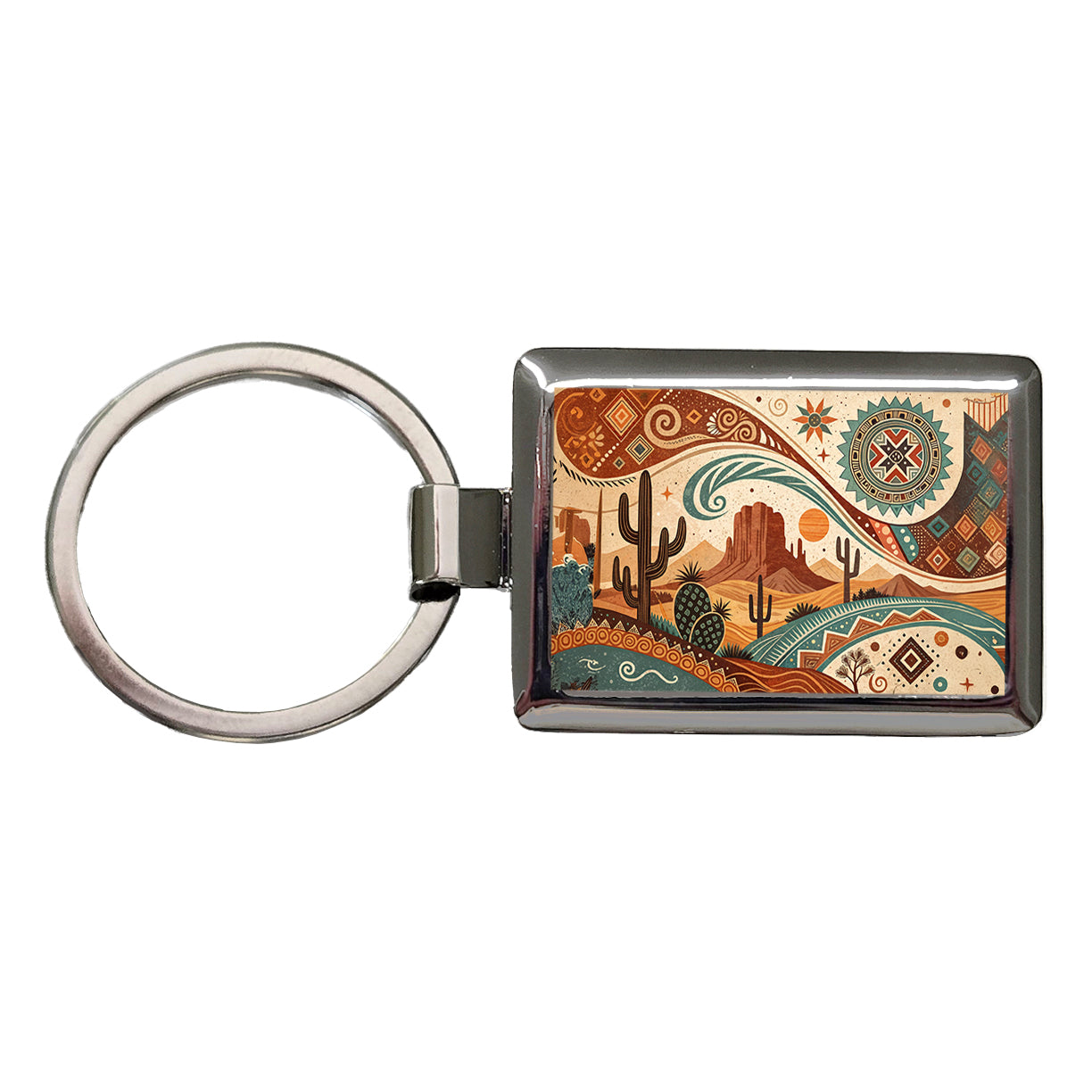 Abstract Southwestern Design Rectangle Metal Keychain