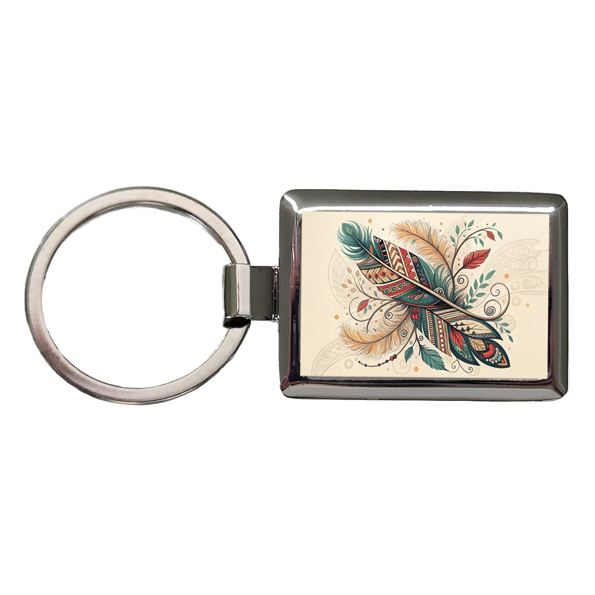 Abstract Southwestern Feather Leaf Design Rectangle Metal Keychain