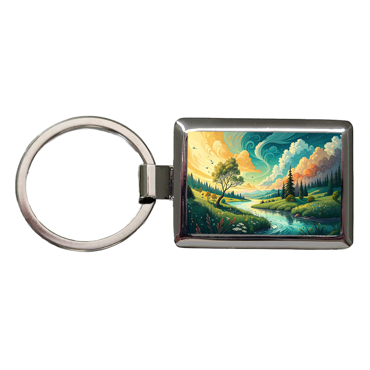 Abstract Summer Landscape Rectangle Metal Keychain