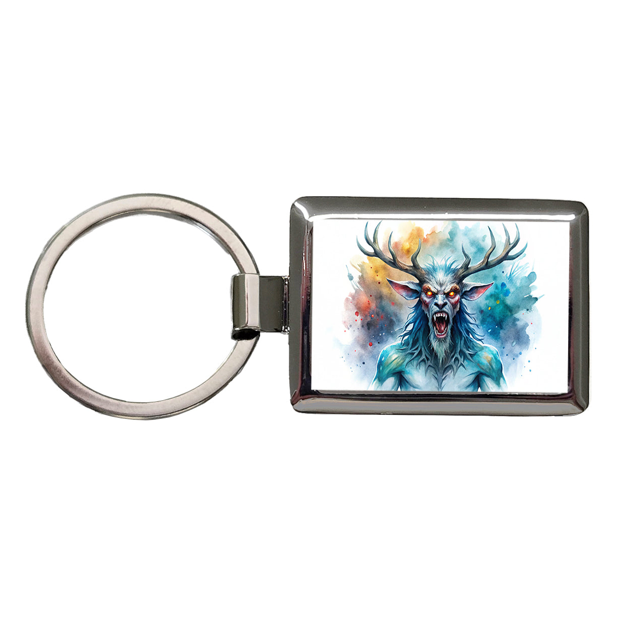 Angry Wendigo Algonquian Folklore Monster Watercolor Rectangle Metal Keychain