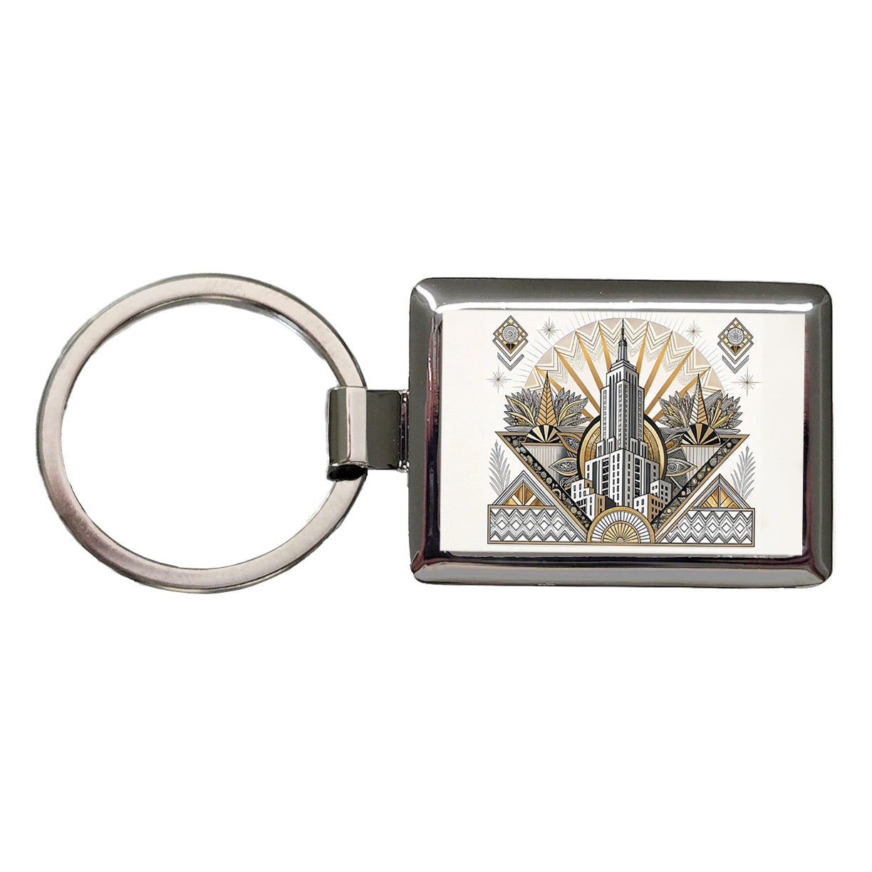 Art Deco Building Architectural Design Rectangle Metal Keychain