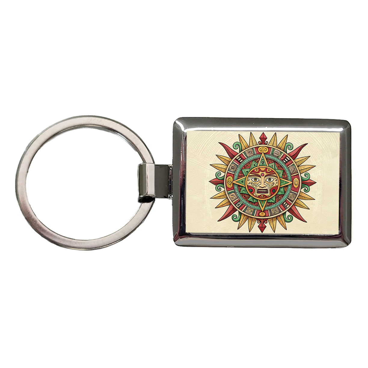 Aztec Sun God Symbol Rectangle Metal Keychain