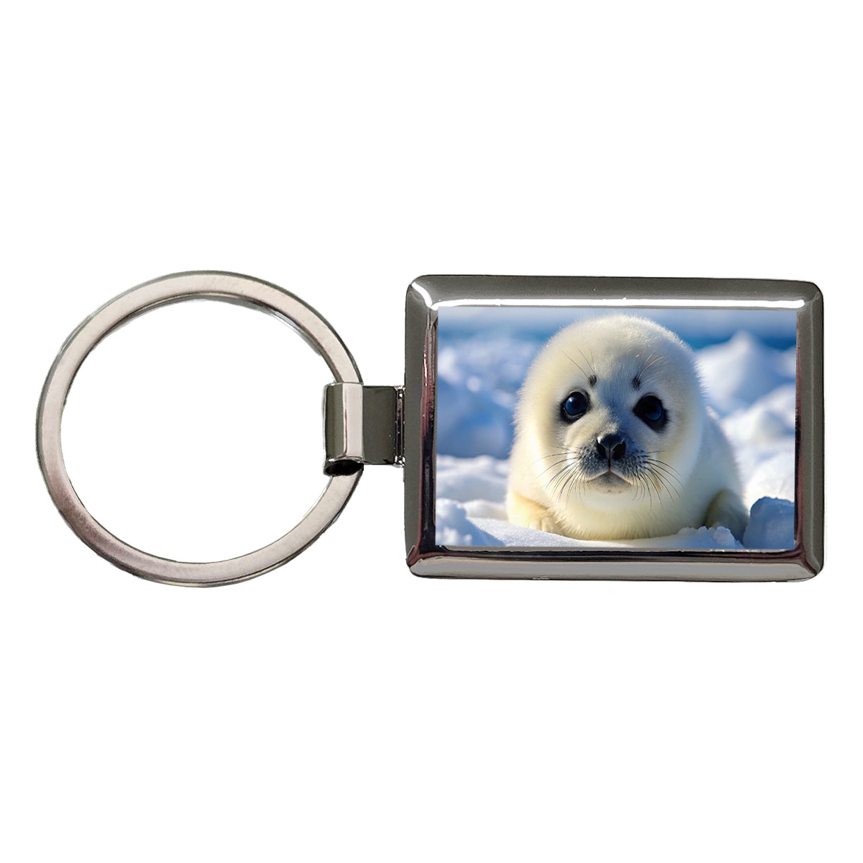 Baby Harp Seal Rectangle Metal Keychain