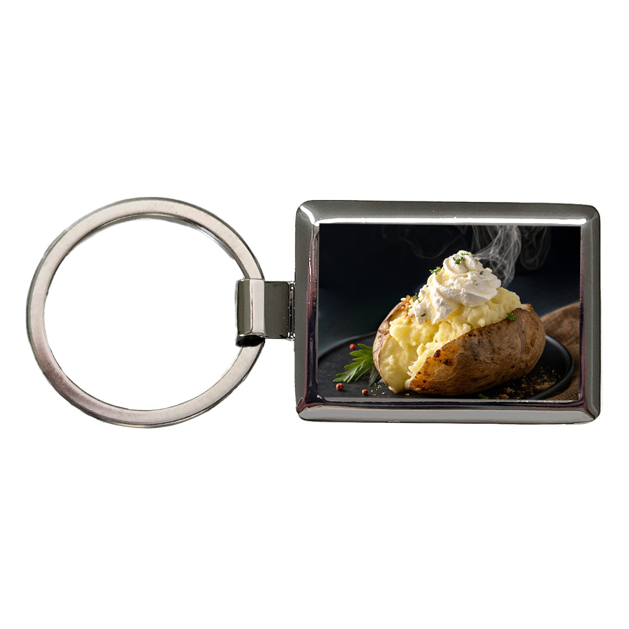 Baked Potato Rectangle Metal Keychain