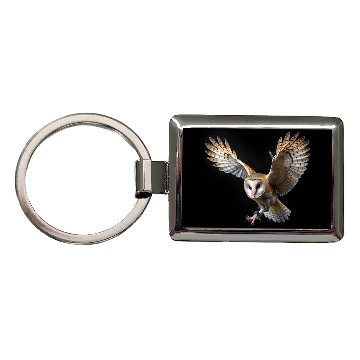 Barn Owl Flying Raptor Bird Of Prey Rectangle Metal Keychain