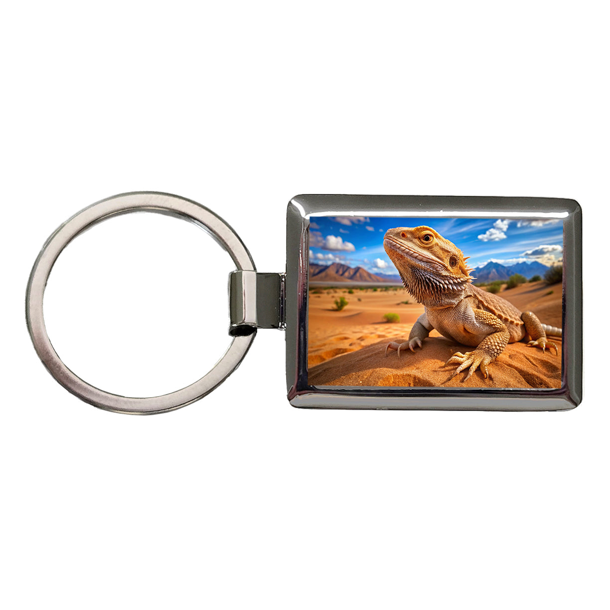 Bearded Dragon Lizard Reptile in the Desert Rectangle Metal Keychain