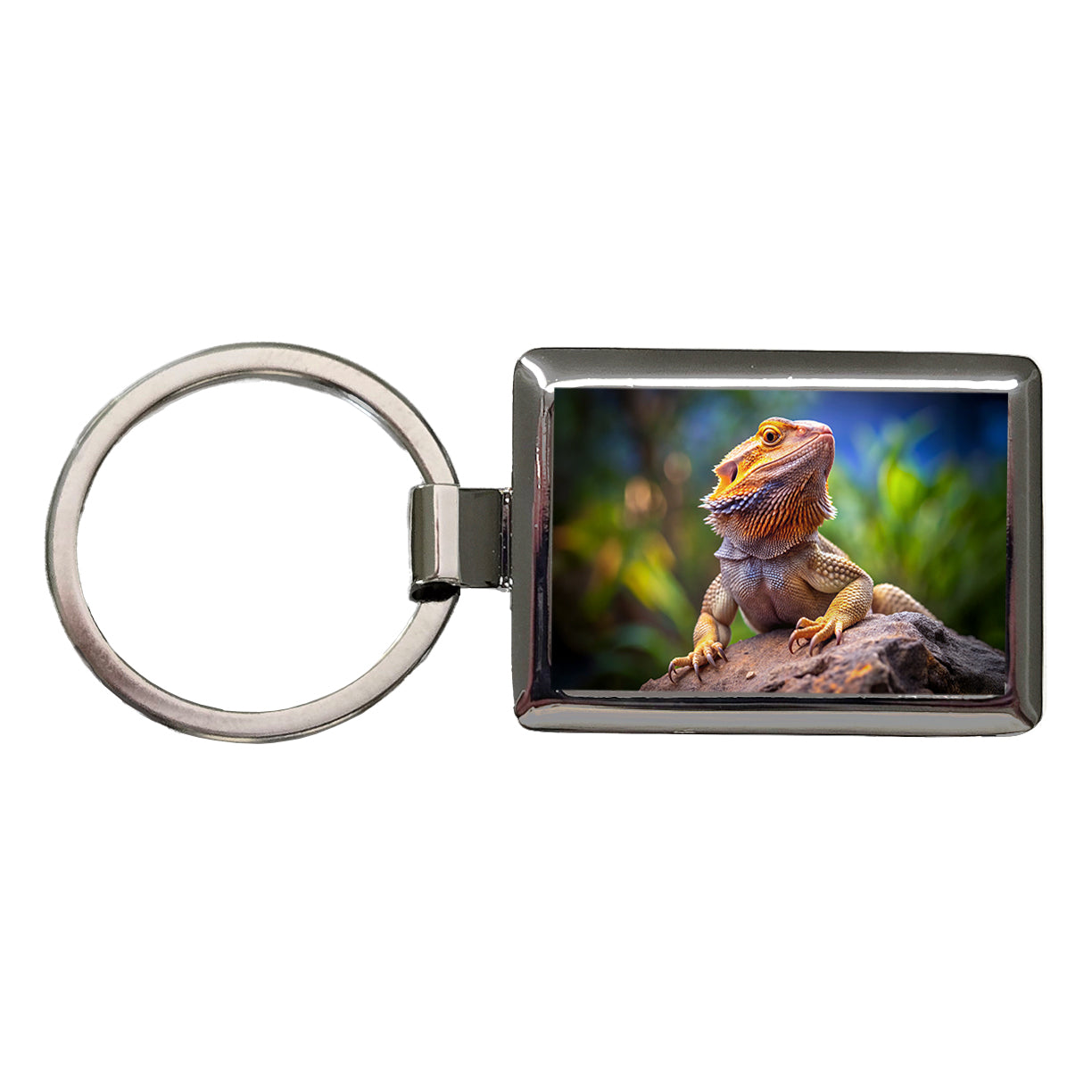 Bearded Dragon Lizard Reptile On Rock Rectangle Metal Keychain