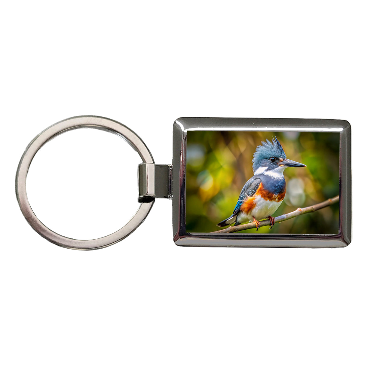 Belted Kingfisher Backyard Bird Rectangle Metal Keychain