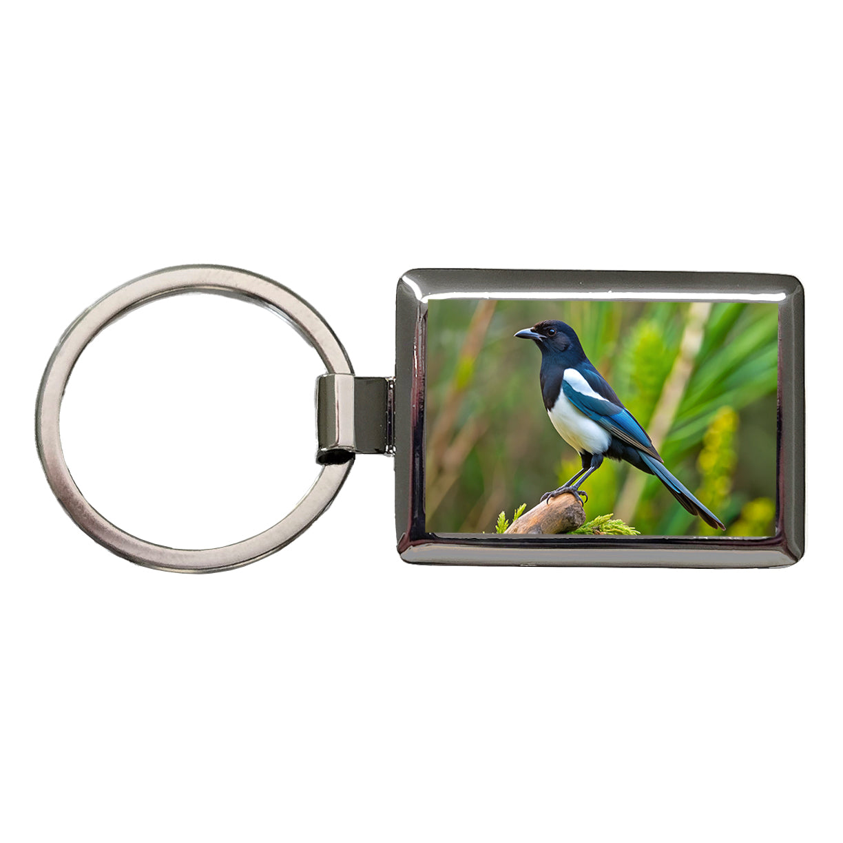 Black Billed Magpie Backyard Bird Rectangle Metal Keychain