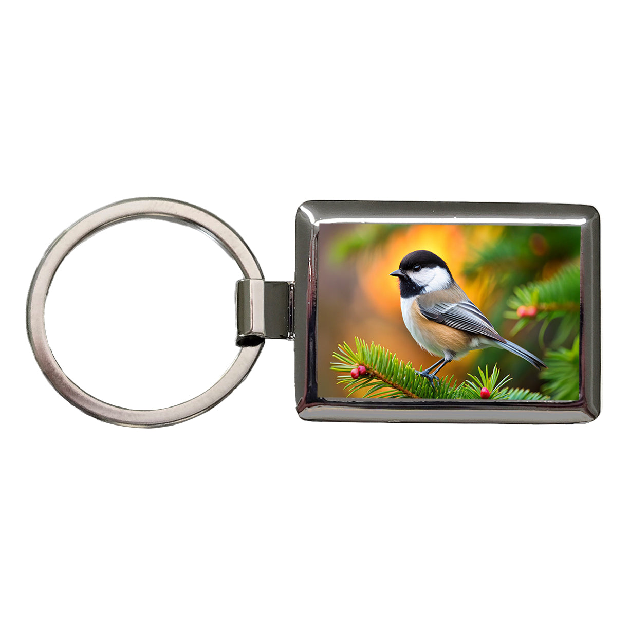 Black Capped Chickadee Backyard Bird Rectangle Metal Keychain