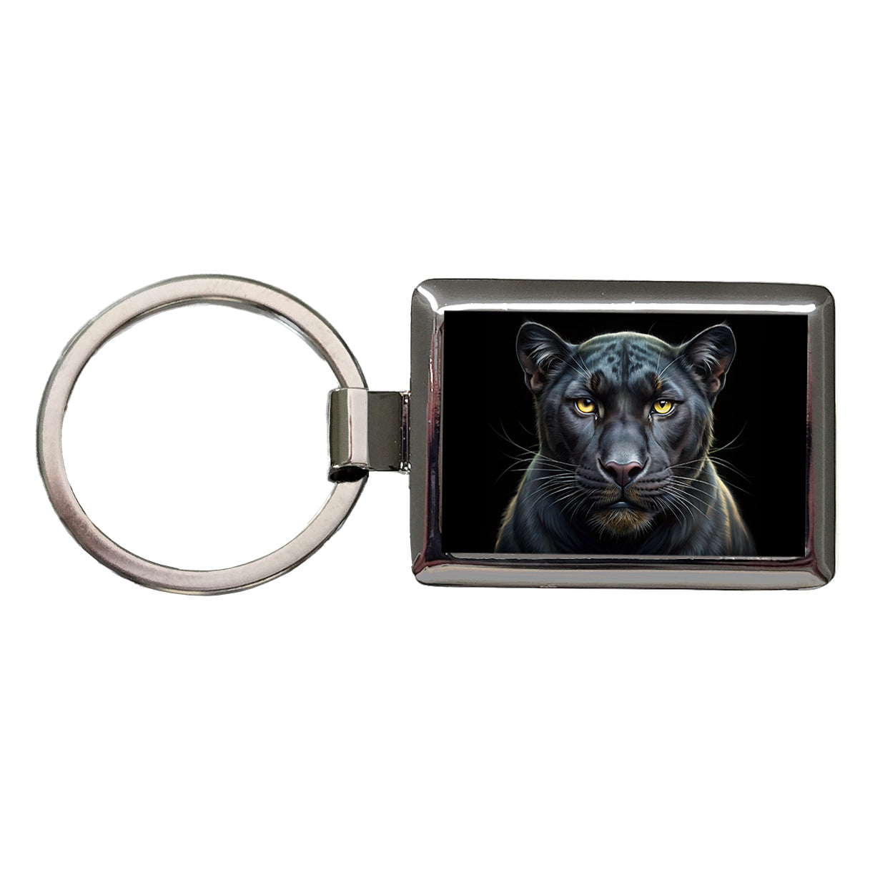 Black Panther Face Art Rectangle Metal Keychain