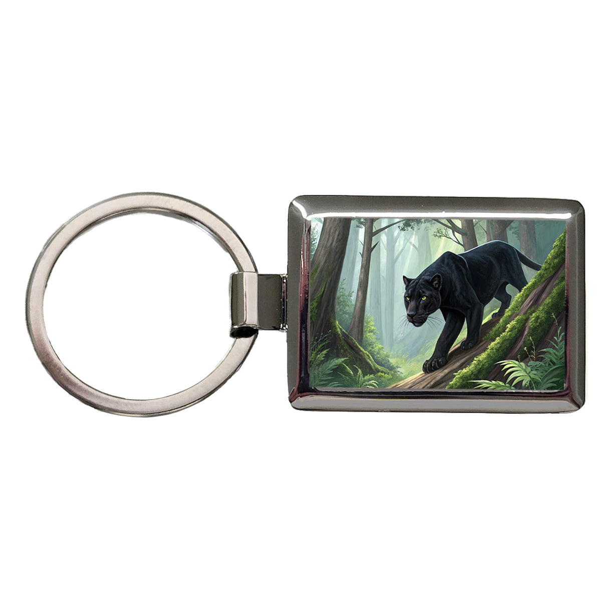 Black Panther Stalking Prey Rectangle Metal Keychain
