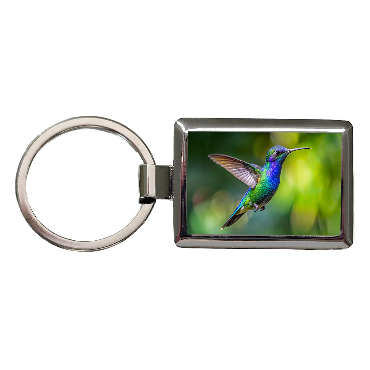 Blue Chinned Sapphire Hummingbird Backyard Bird Rectangle Metal Keychain