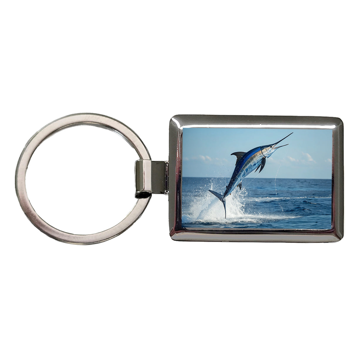 Blue Marlin Fish Leaping Out Of Water Rectangle Metal Keychain