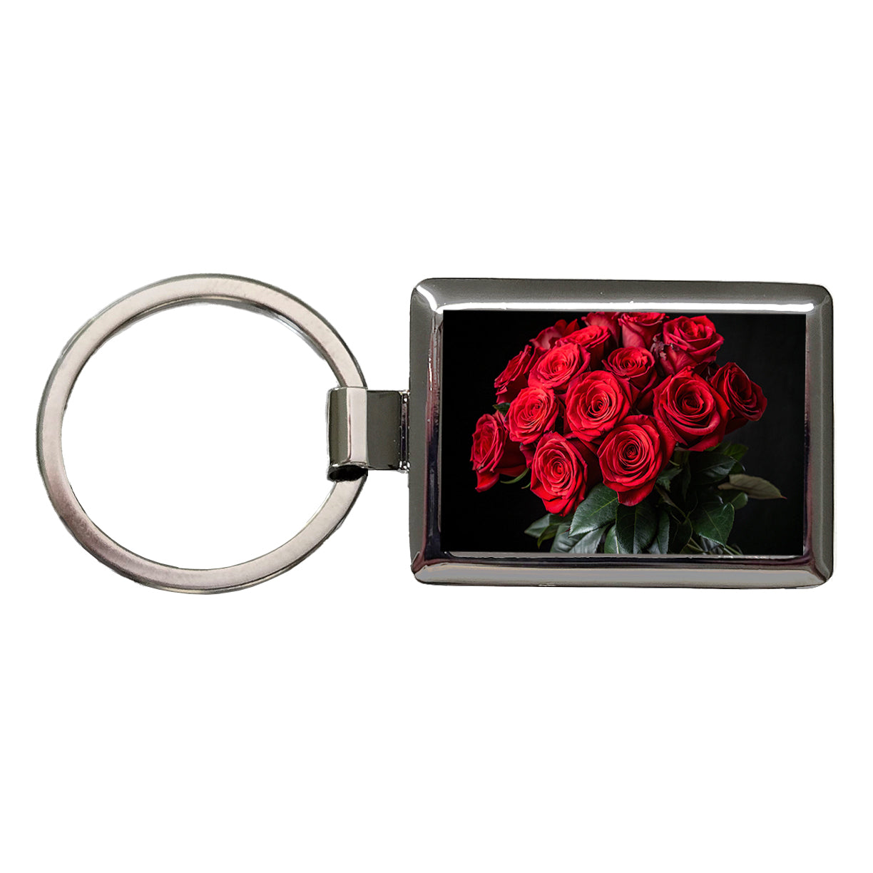 Bouquet Of Red Roses Love Valentine's Day Rectangle Metal Keychain