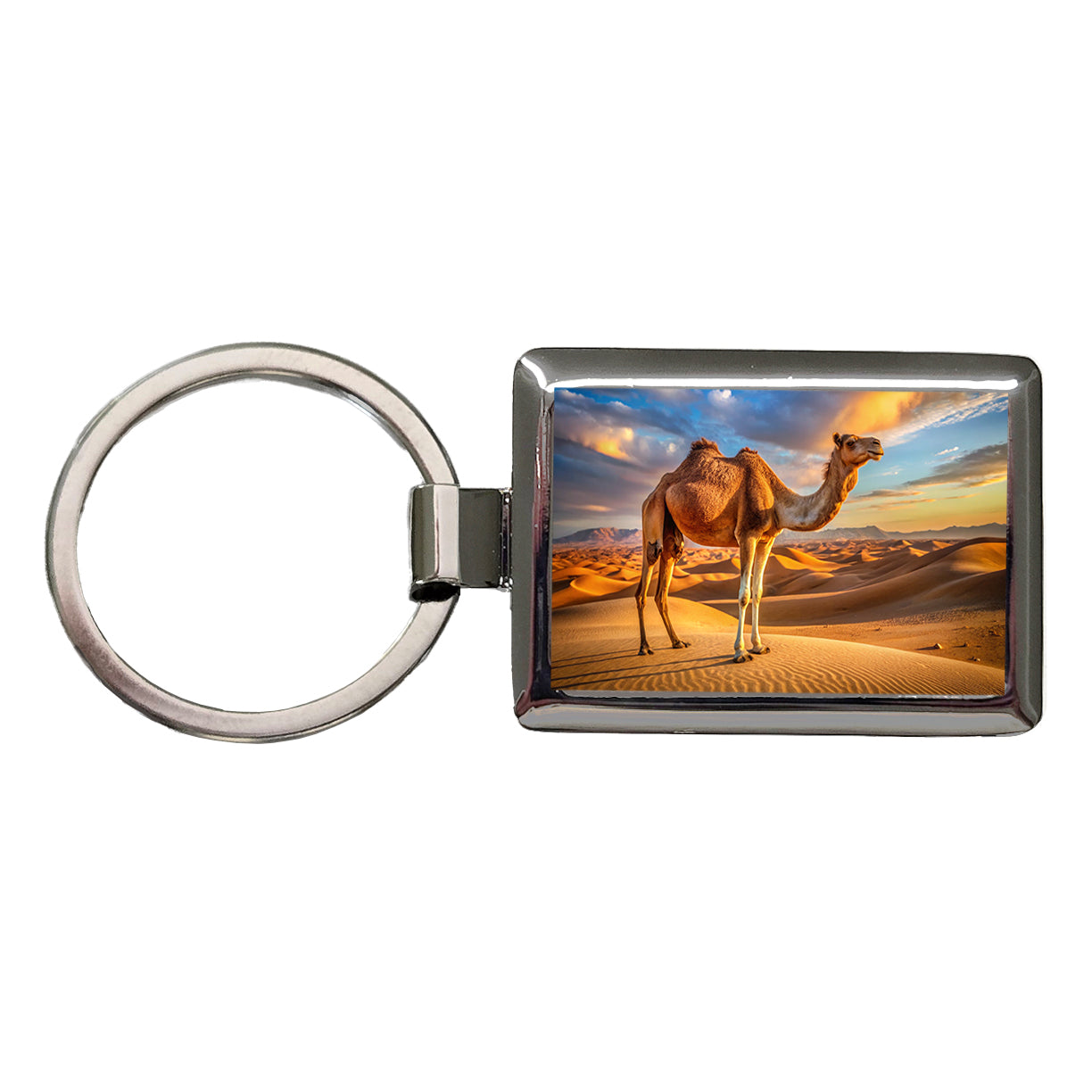 Camel Standing In Desert Rectangle Metal Keychain