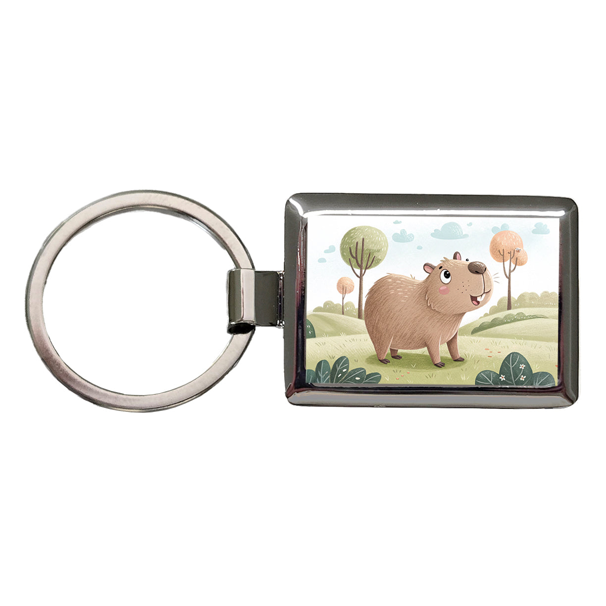 Capybara Children's Illustration Style Rectangle Metal Keychain