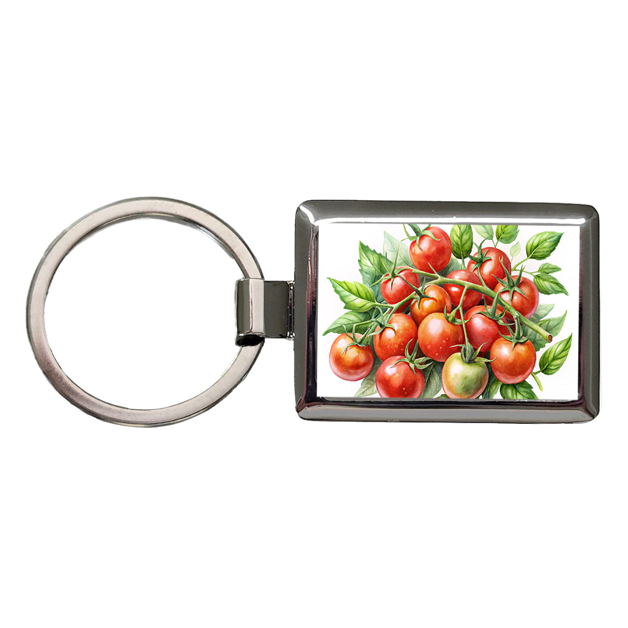 Cherry Tomatoes On The Vine Watercolor Rectangle Metal Keychain