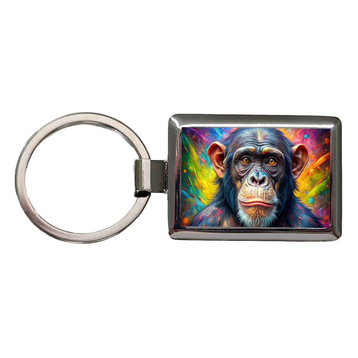 Chimpanzee Monkey Colorful Abstract Art Rectangle Metal Keychain
