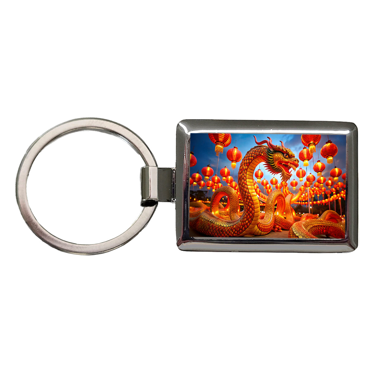 Chinese Lunar New Year Celebration Rectangle Metal Keychain