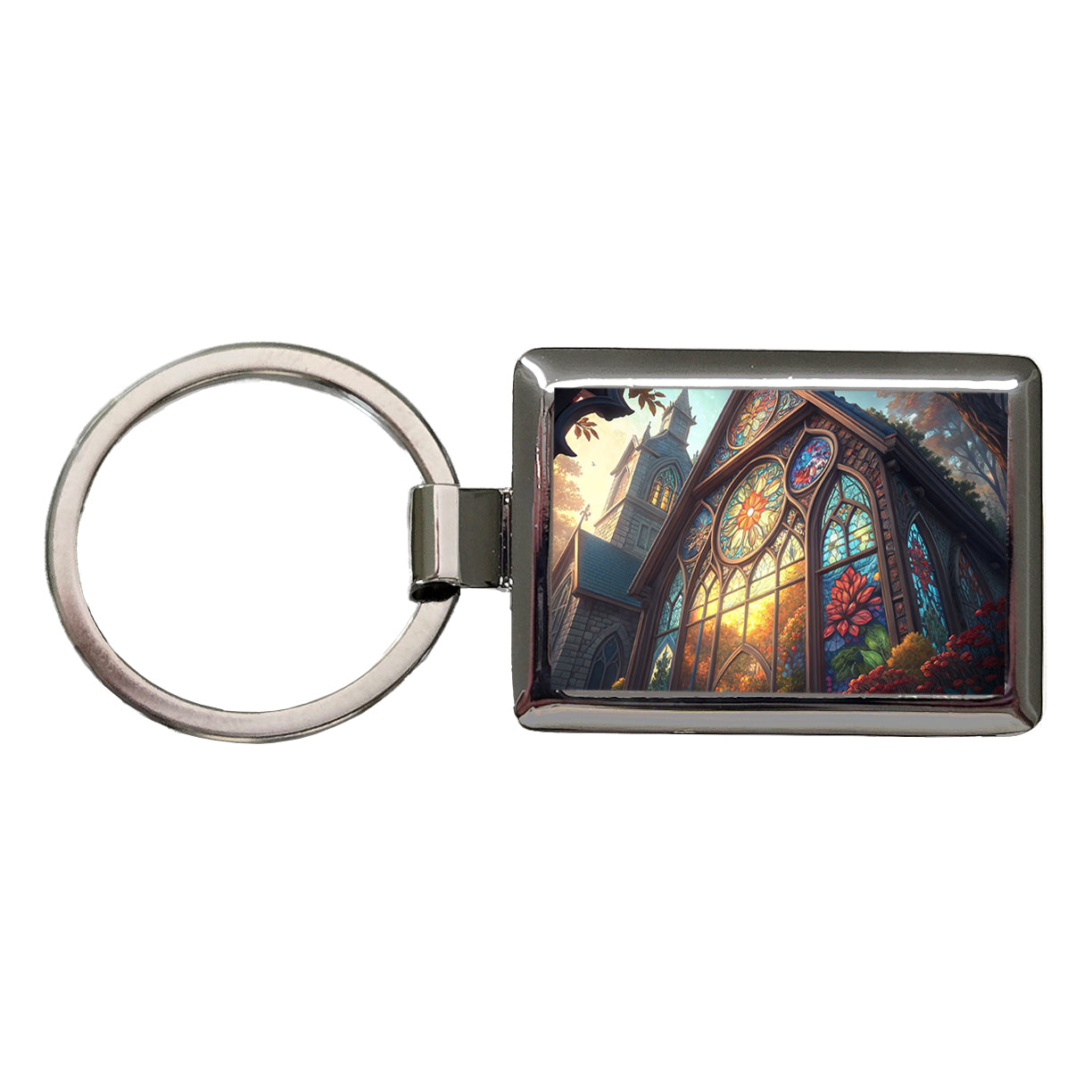 Church Stained Glass Windows Rectangle Metal Keychain