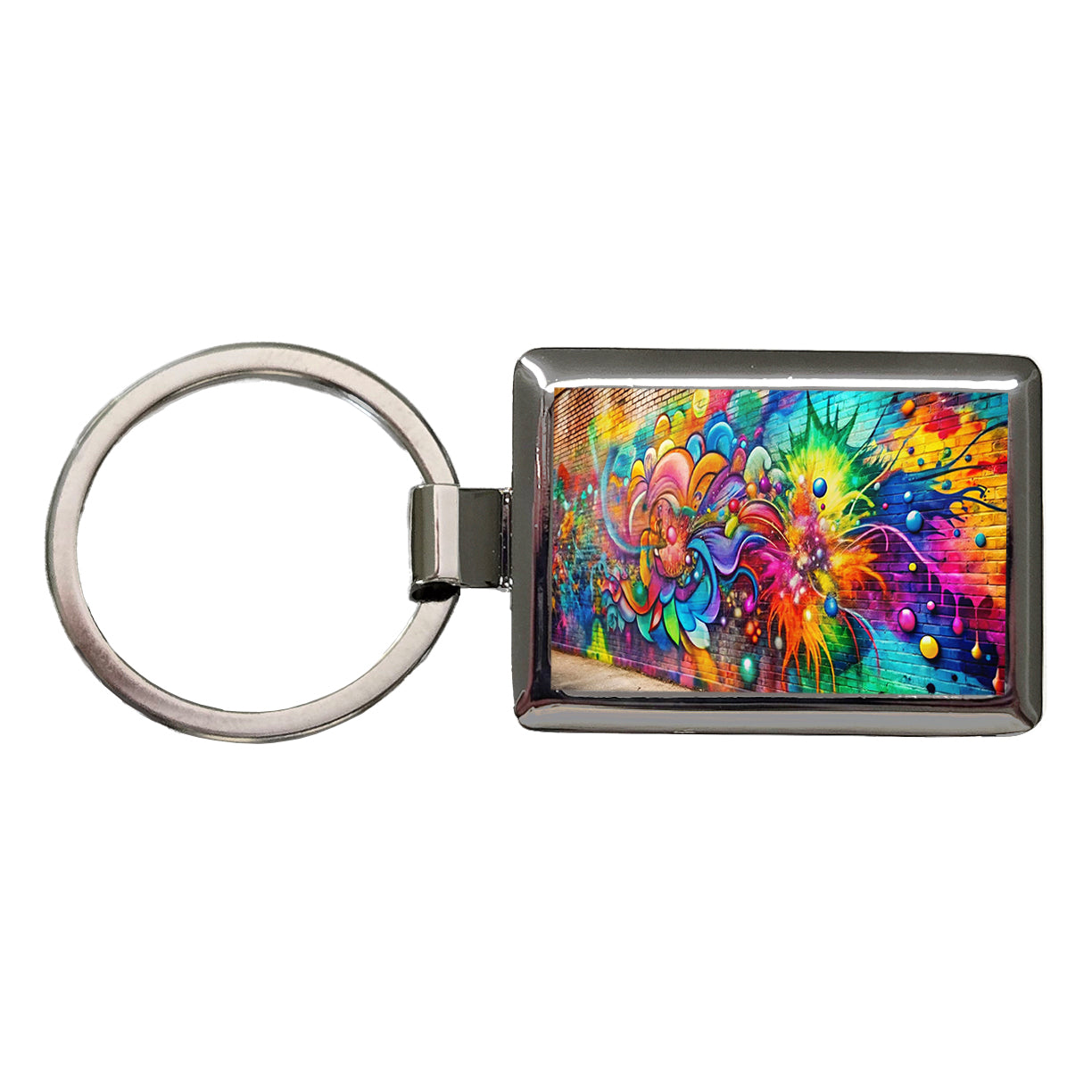 Colorful Graffiti On City Wall Rectangle Metal Keychain