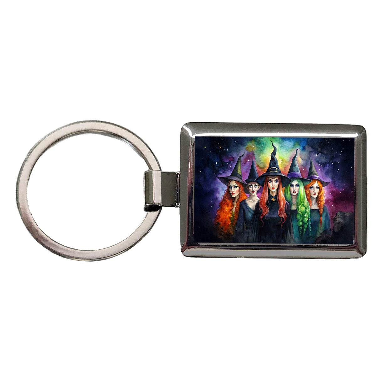 Coven Of Witches Black Watercolor Rectangle Metal Keychain