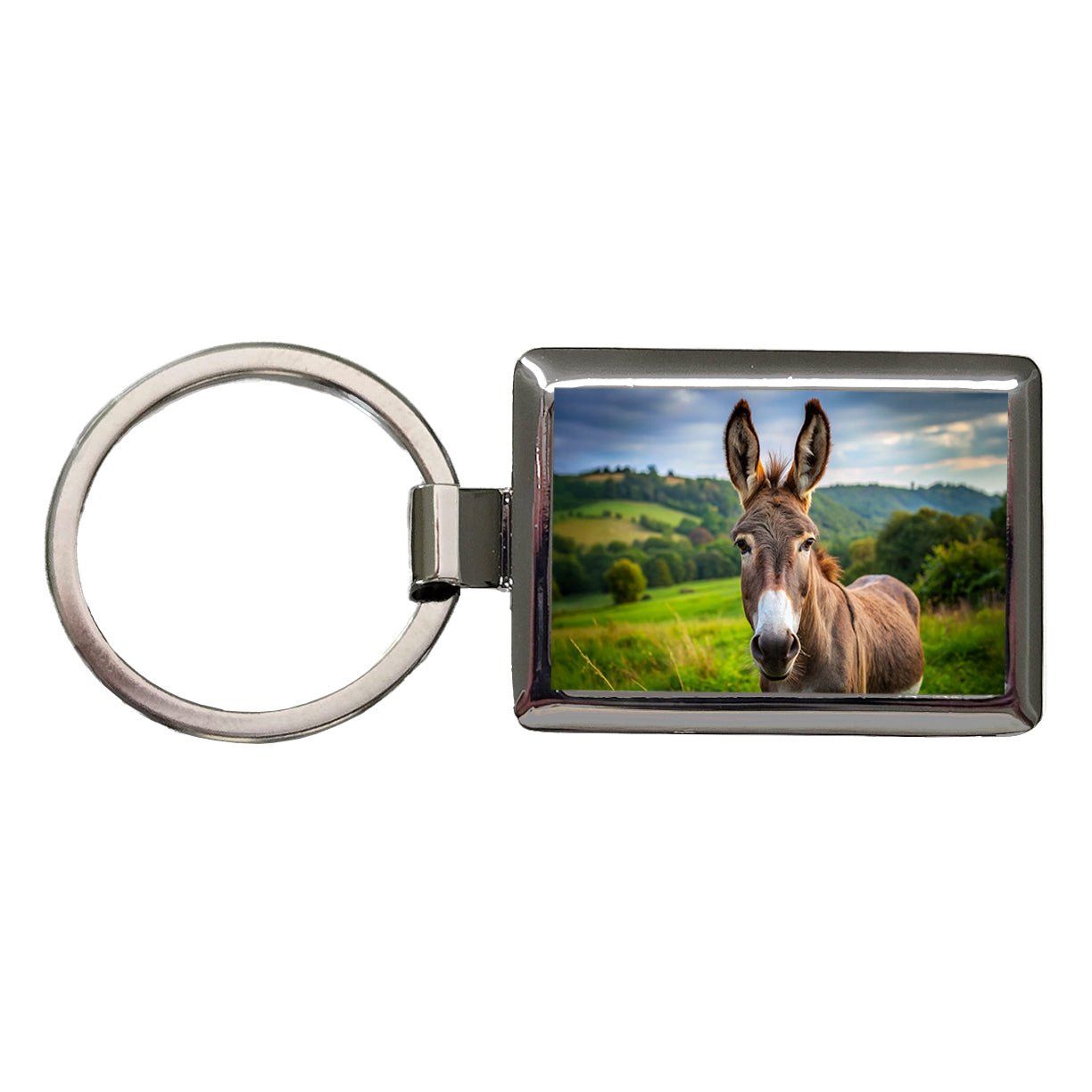Donkey Rectangle Metal Keychain