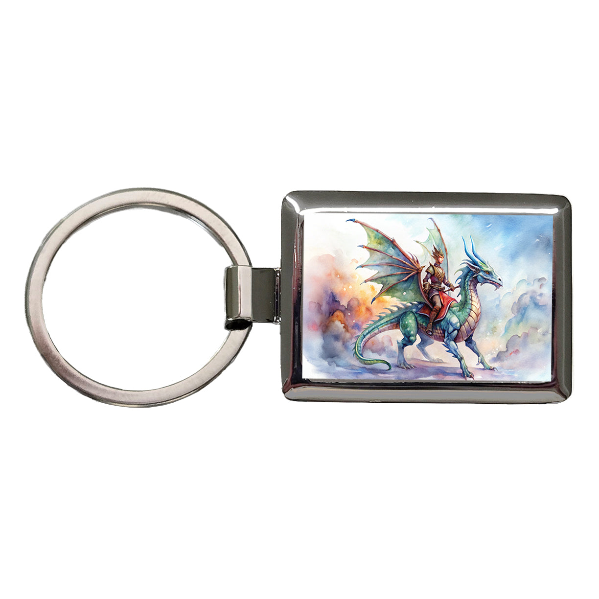 Dragon Rider Watercolor Rectangle Metal Keychain