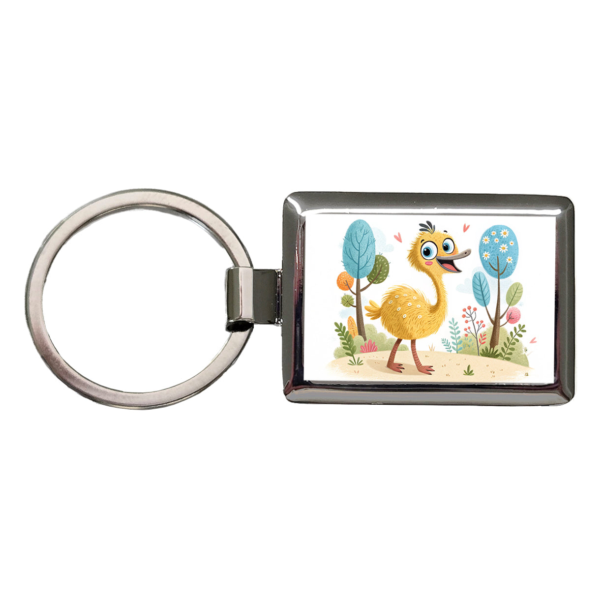 Emu Children's Illustration Style Rectangle Metal Keychain