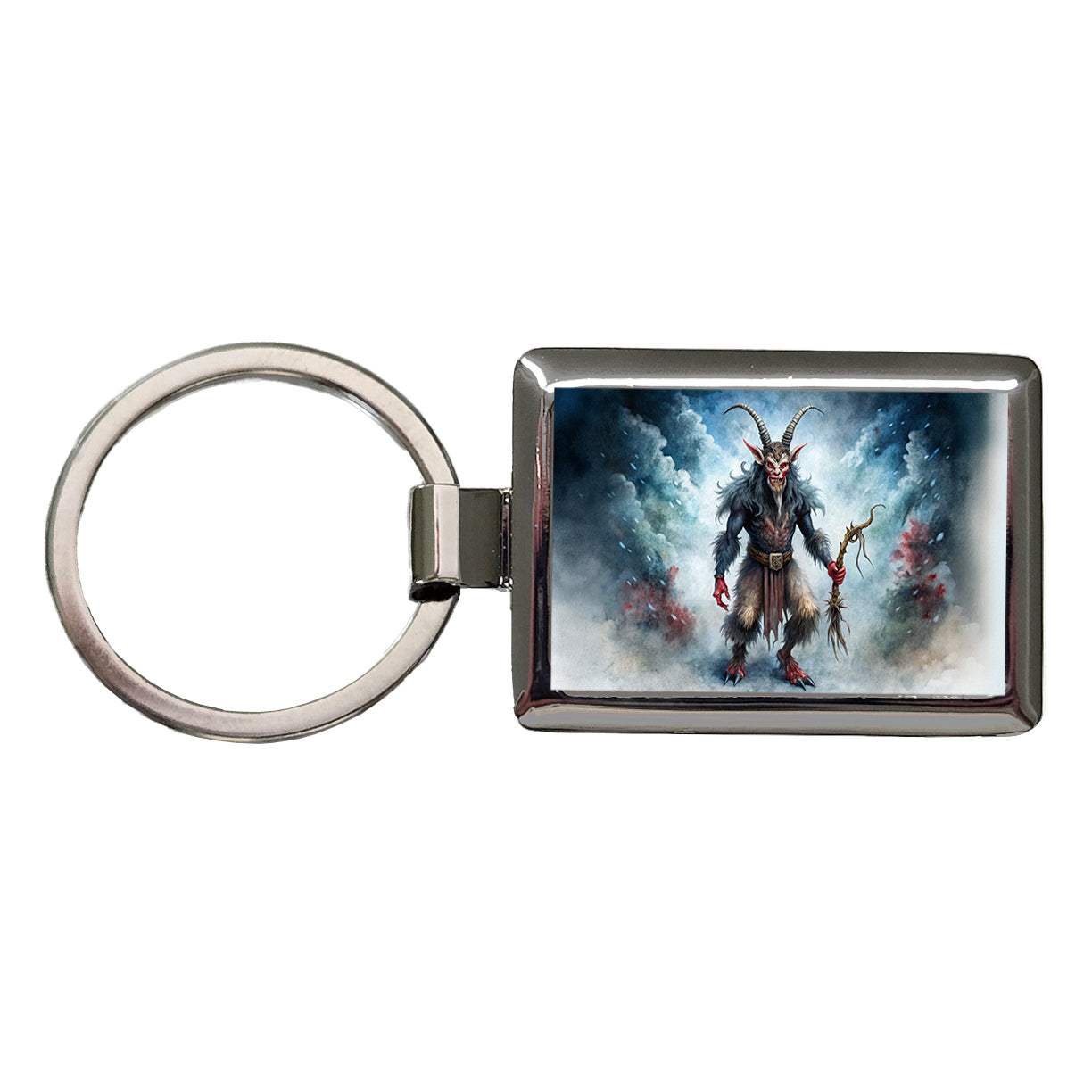 Evil Krampus Black Watercolor Christmas Rectangle Metal Keychain