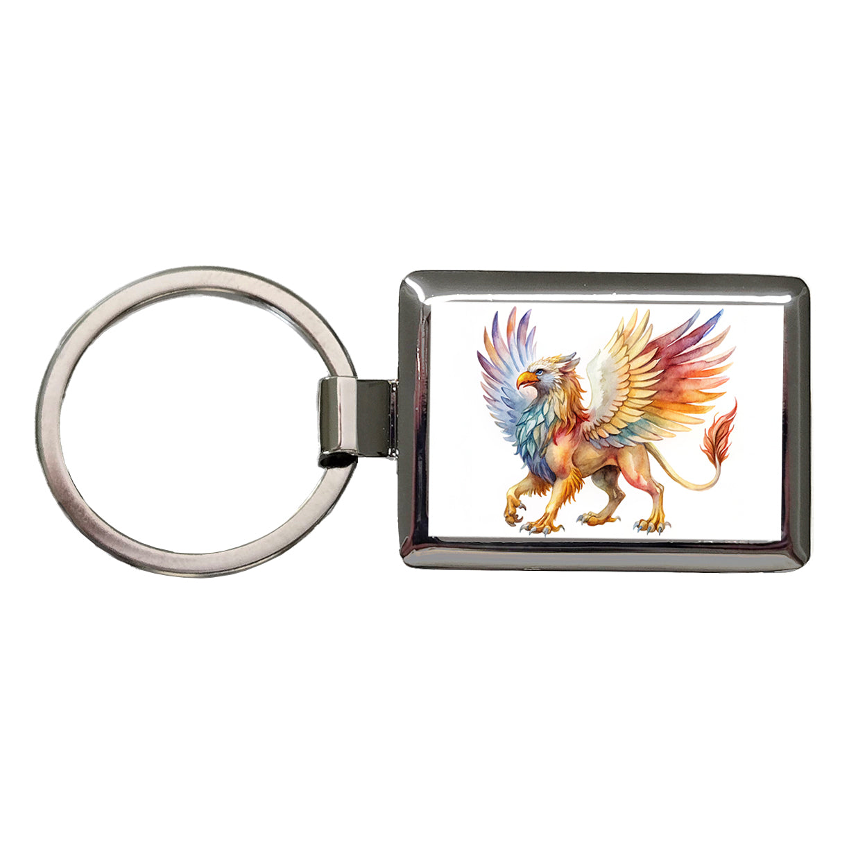 Fantasy Griffin Mythical Creature Watercolor Rectangle Metal Keychain