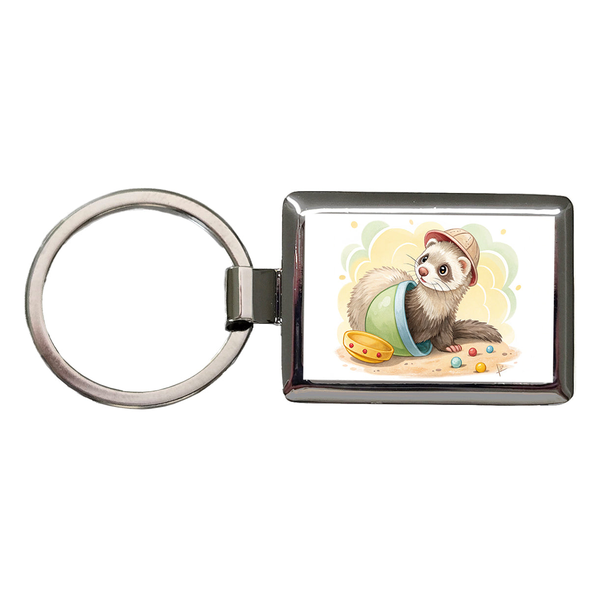 Ferret Children's Illustration Style Rectangle Metal Keychain