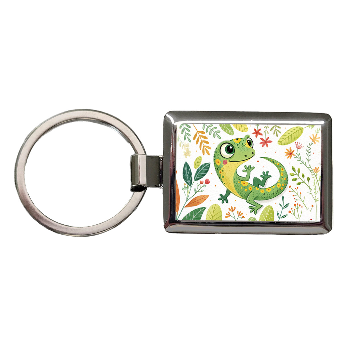Gecko Lizard Children's Illustration Style Rectangle Metal Keychain