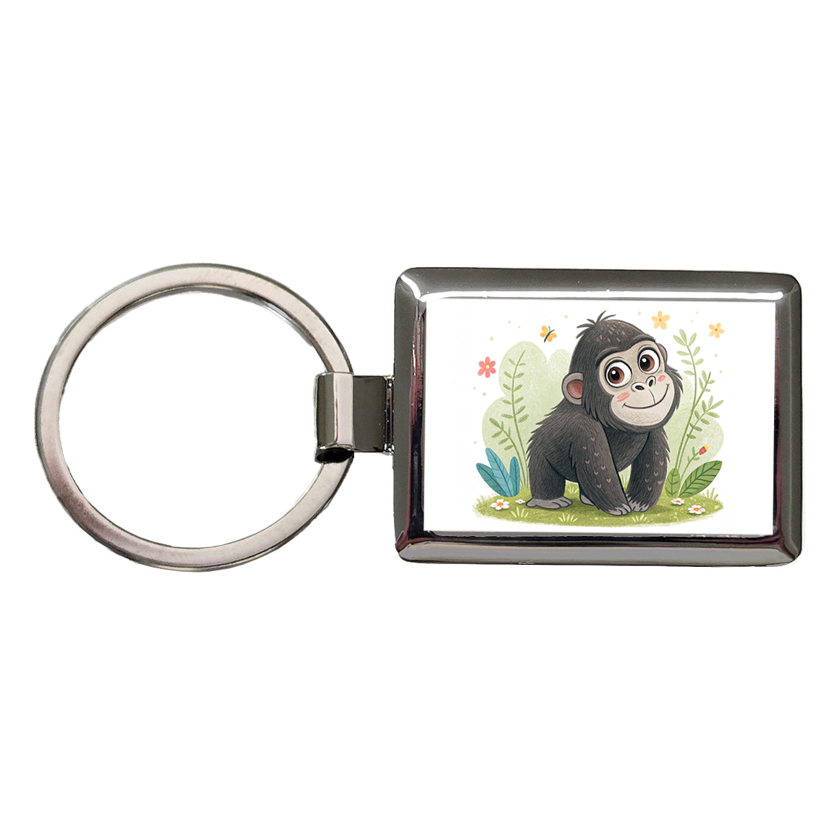 Gorilla Ape Children's Illustration Style Rectangle Metal Keychain