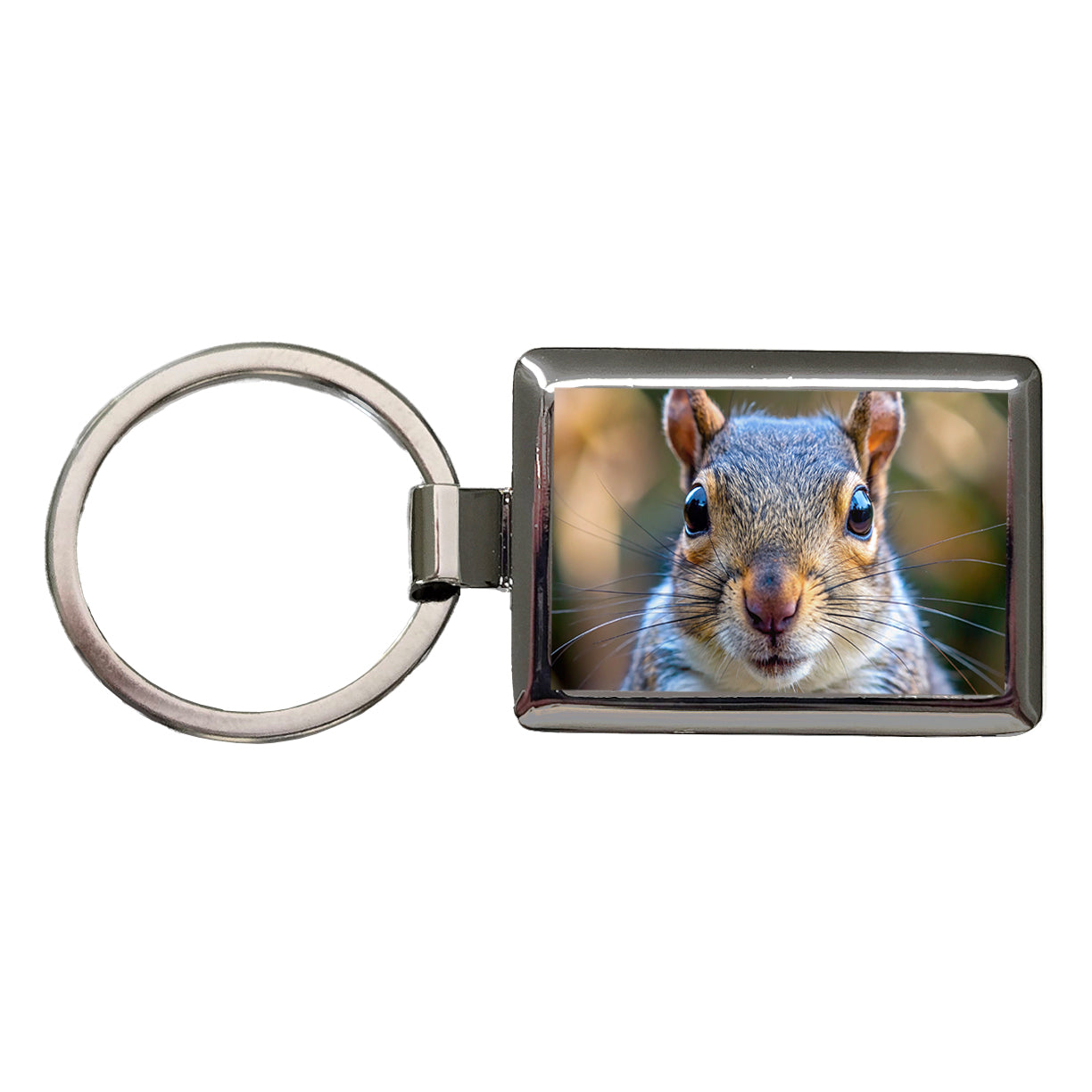 Gray Squirrel Face Rectangle Metal Keychain