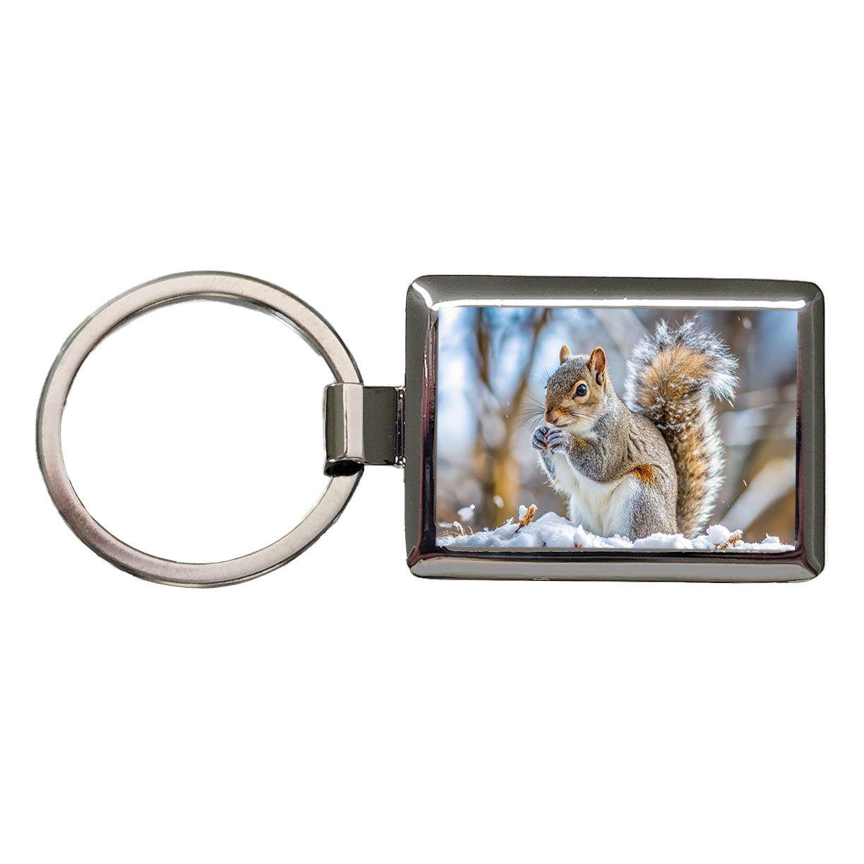 Gray Squirrel In Winter Rectangle Metal Keychain