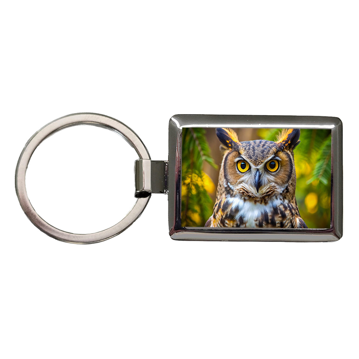 Great Horned Owl Raptor Bird Of Prey Rectangle Metal Keychain